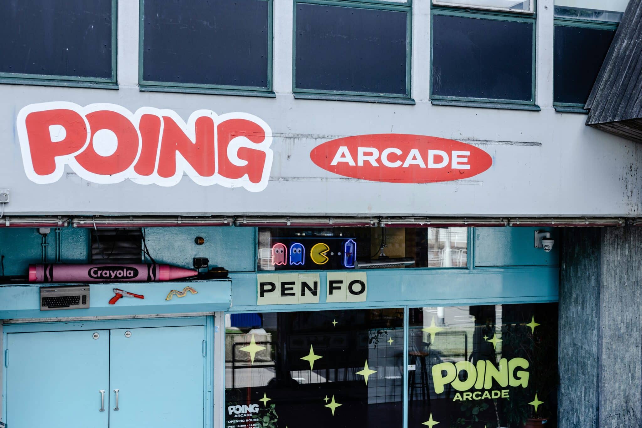 The front part of an arcade