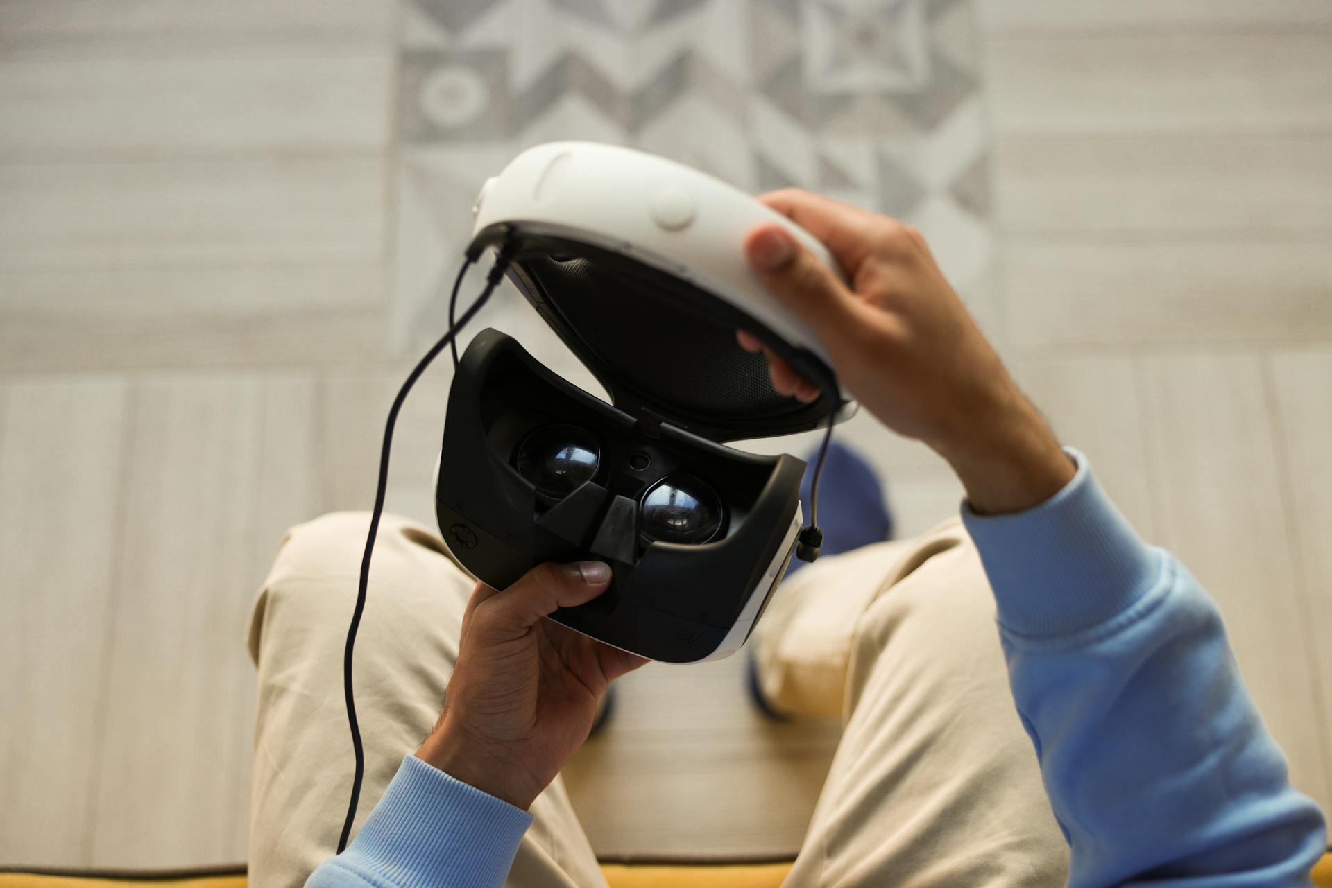 Person holding a vr headset