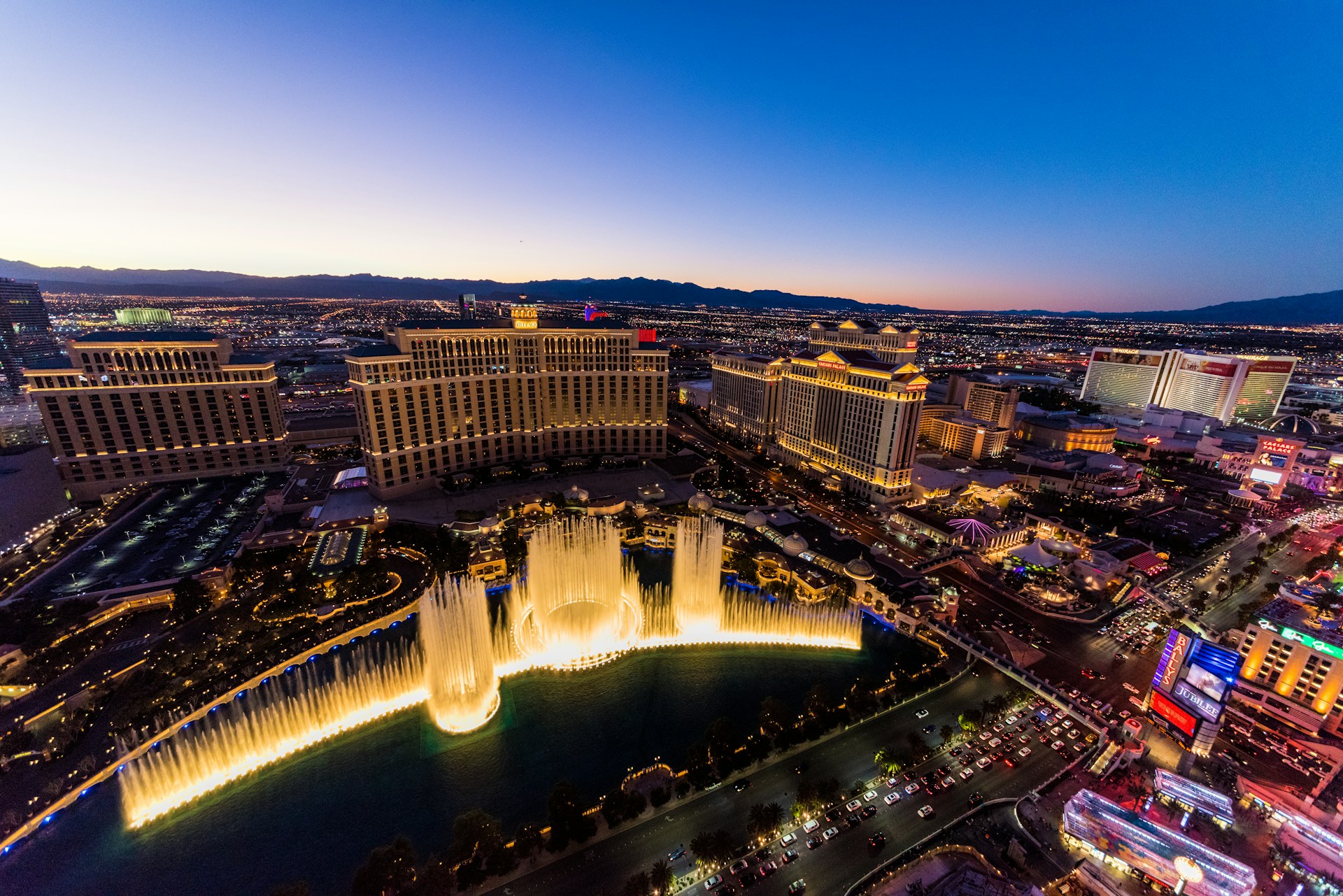 An aerial view of downtown Las Vegas