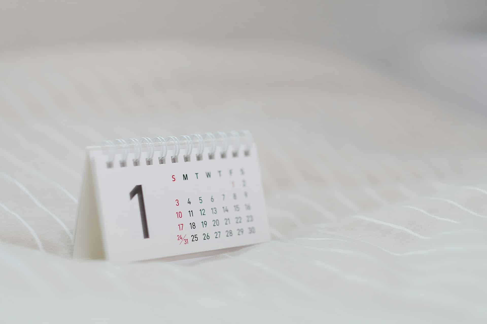Close-up of a small white calendar