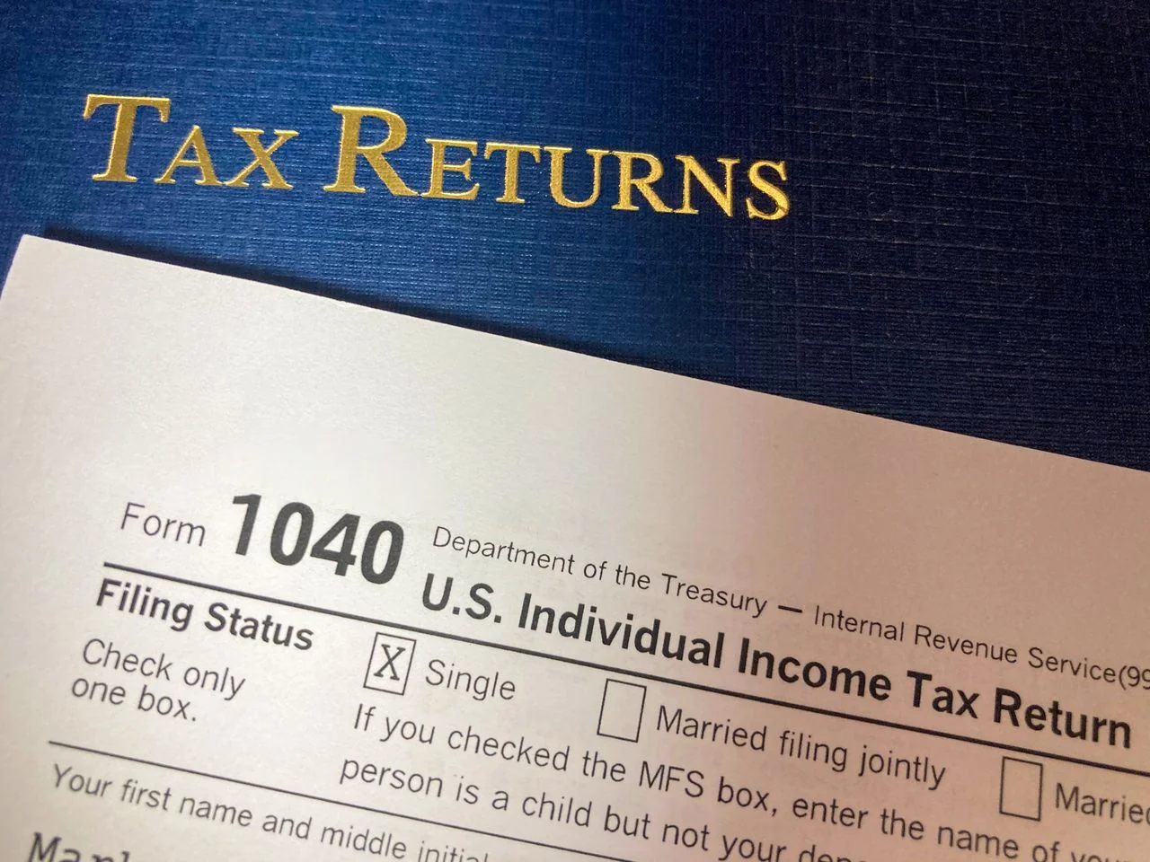 Close-up of an individual income tax return