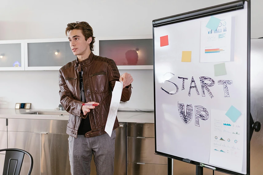 A man giving a presentation for a startup business.